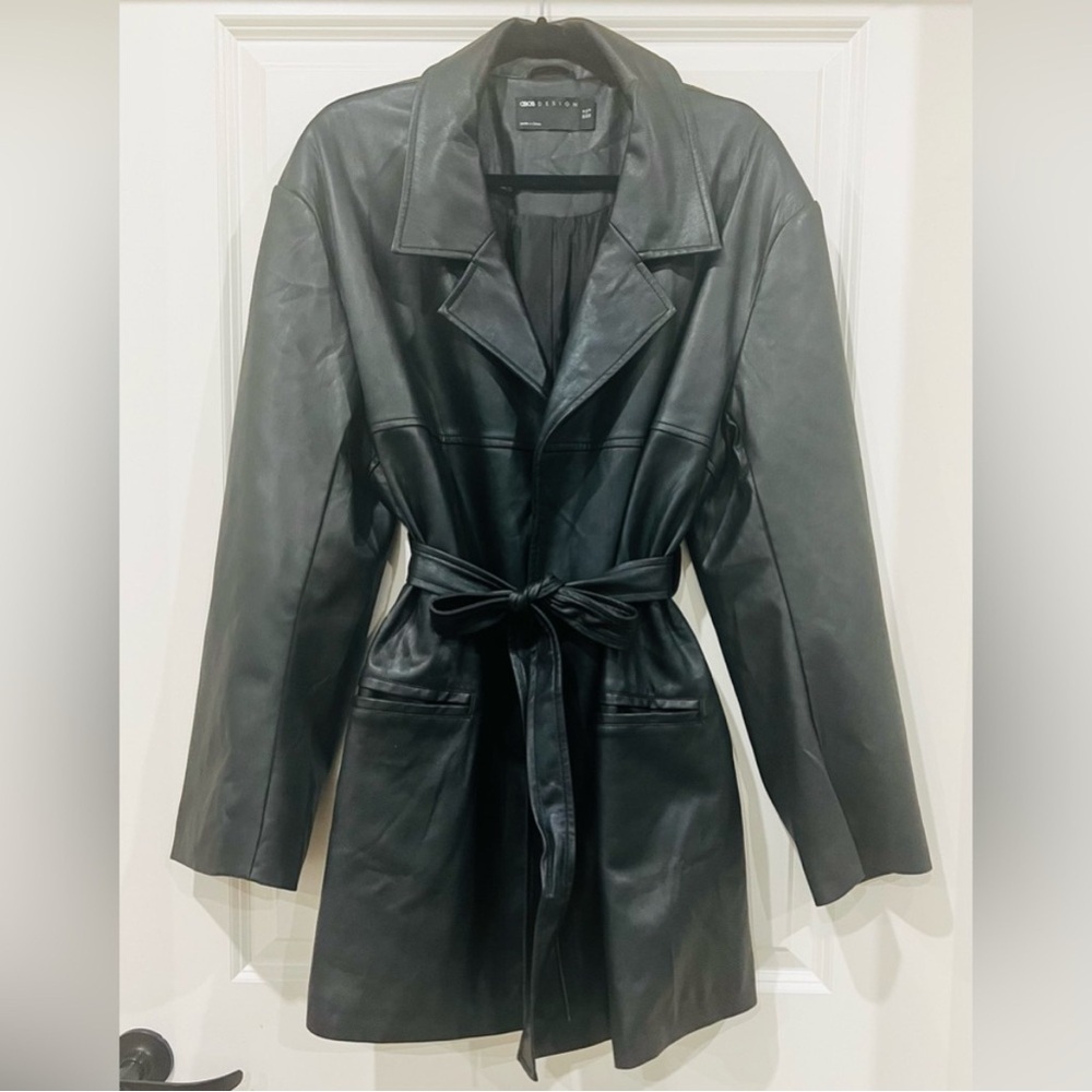 🎉SALE🎉 NWOT ASOS Design Faux Leather Belted Jacket - Black - 14